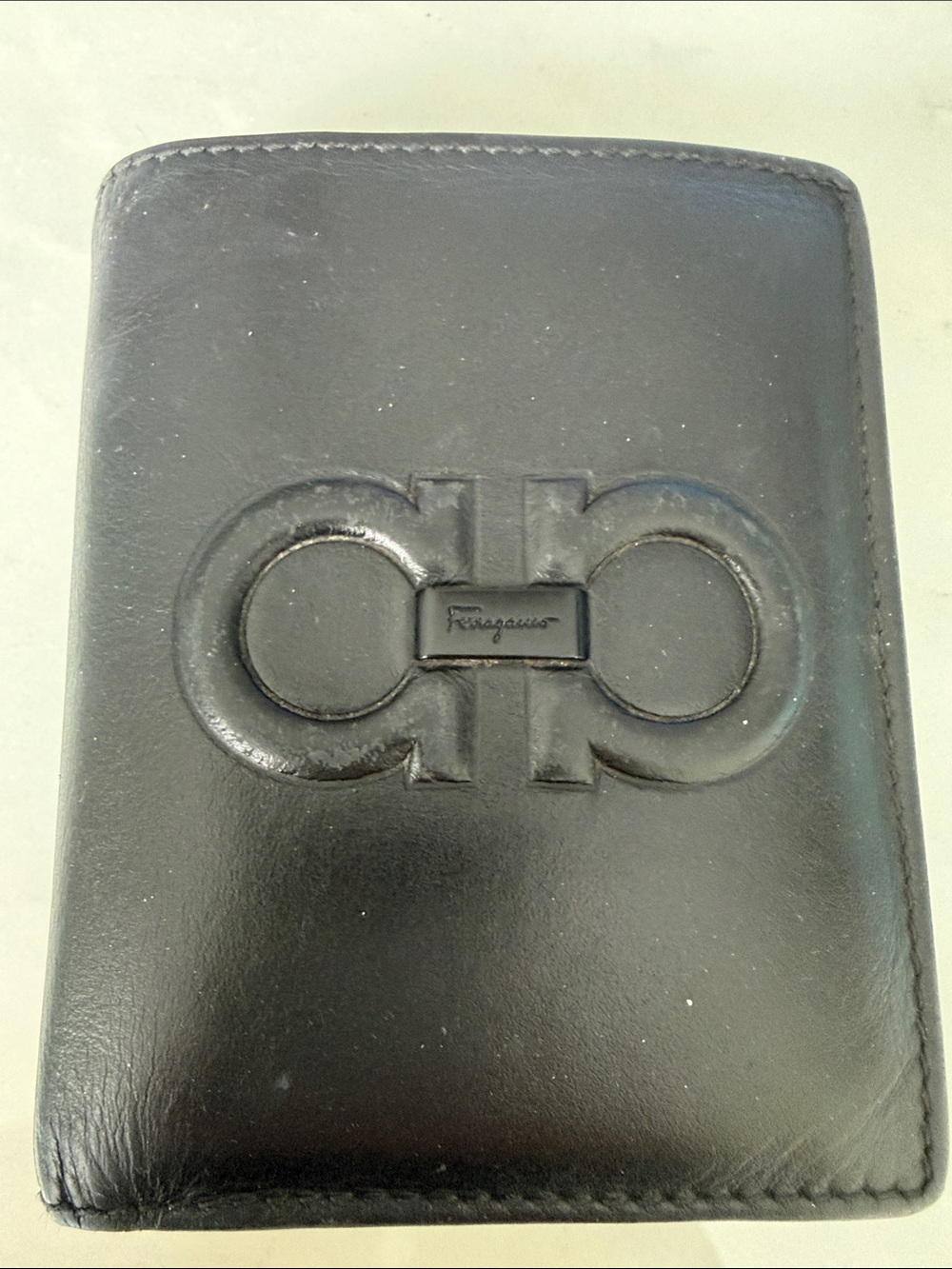 Salvatore Ferragamo Black Embossed Leather Wallet